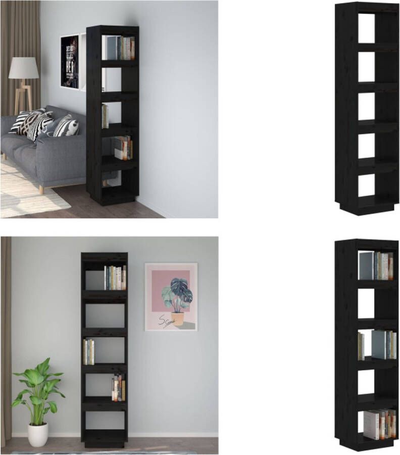 VidaXL Boekenkast kamerscherm 40x35x167 cm massief grenenhout zwart Boekenkast Boekenkasten Boekenrek Boekenschap