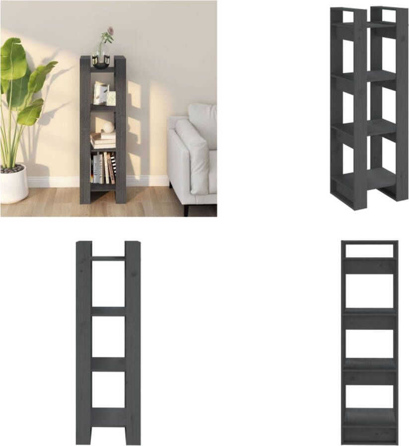 VidaXL Boekenkast kamerscherm 41x35x125 cm massief grenenhout grijs Boekenkast Boekenkasten Boeken Kast