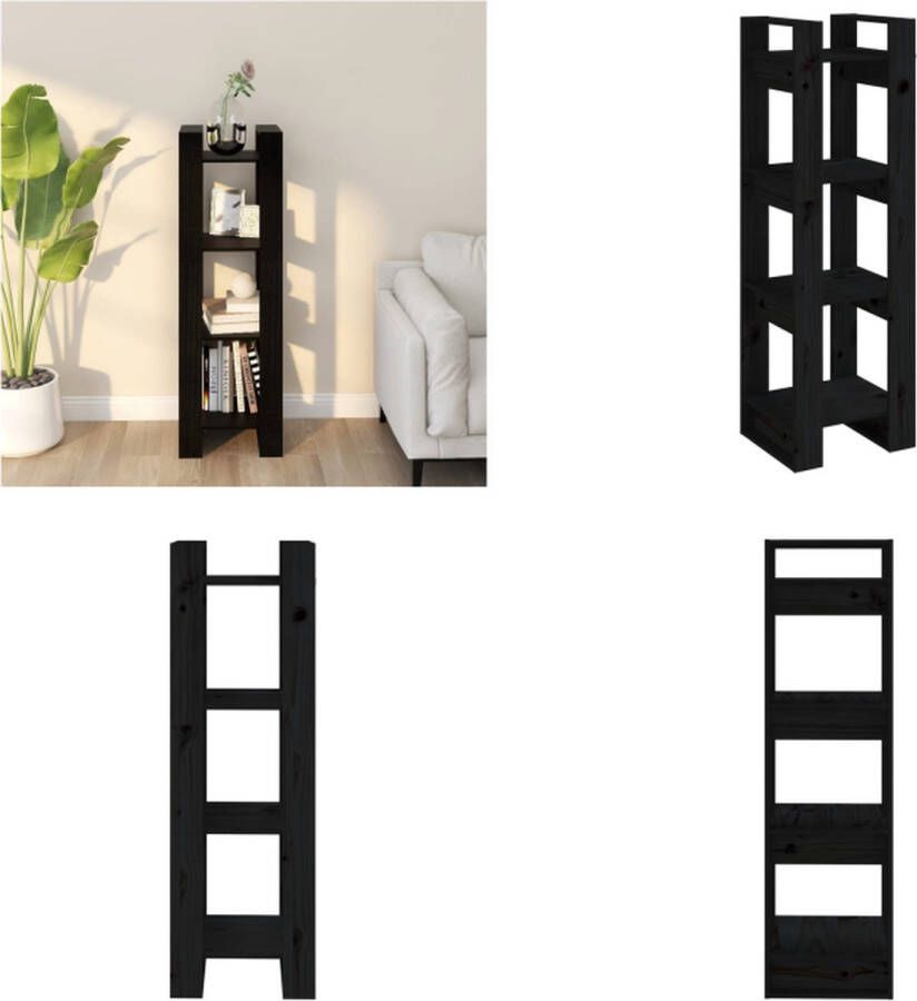 VidaXL Boekenkast kamerscherm 41x35x125 cm massief grenenhout zwart Boekenkast Boekenkasten Boeken Kast