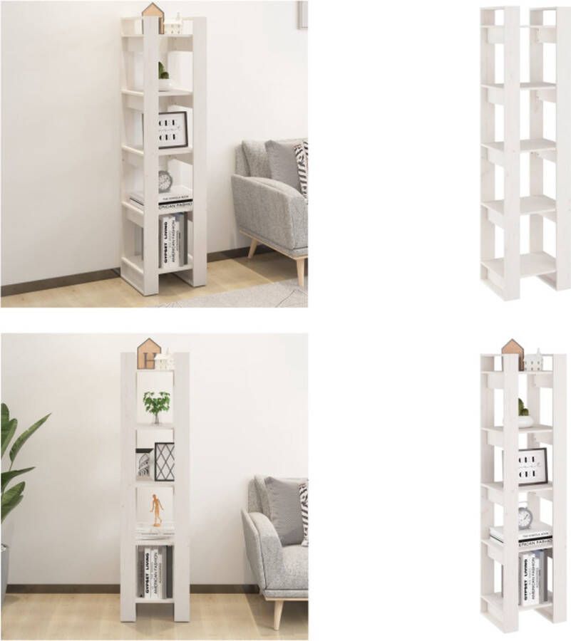 VidaXL Boekenkast kamerscherm 41x35x160 cm massief grenenhout wit Boekenkast Boekenkasten Opbergkast Boekenrek