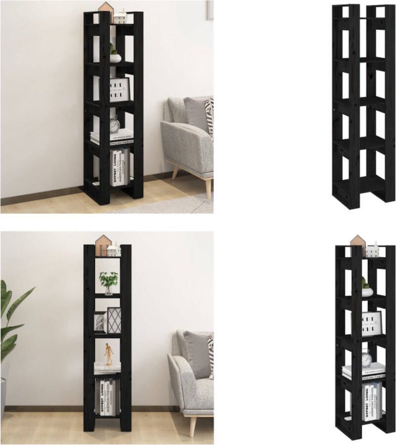 VidaXL Boekenkast kamerscherm 41x35x160 cm massief grenenhout zwart Boekenkast Boekenkasten Opbergkast Boekenrek