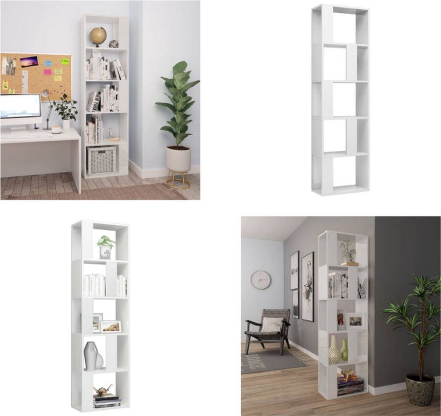 VidaXL Boekenkast kamerscherm 45x24x159 cm bewerkt hout hoogglans wit Boekenkast Boekenkasten Boekenschap Boekenschappen
