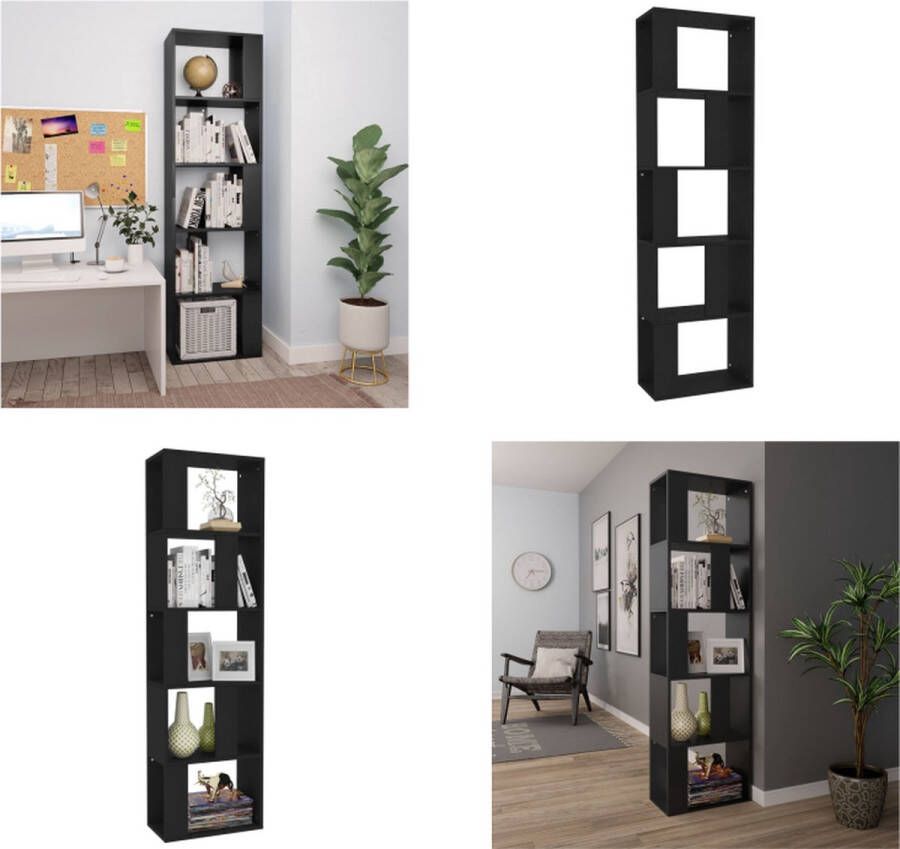 VidaXL Boekenkast kamerscherm 45x24x159 cm bewerkt hout zwart Boekenkast Boekenkasten Boekenschap Boekenschappen