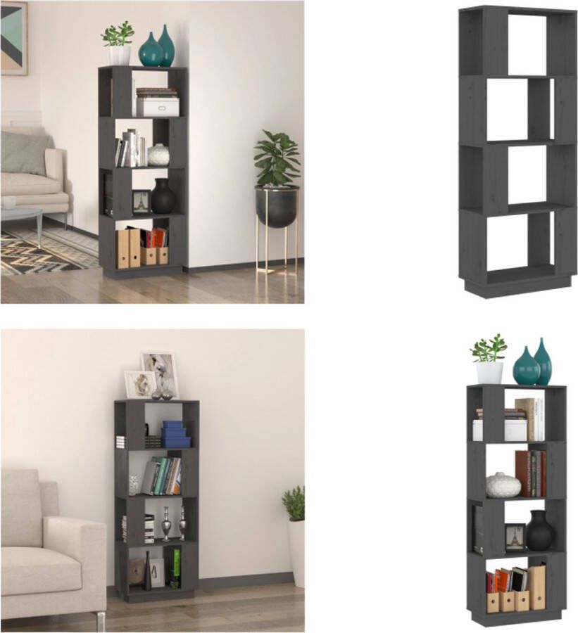 VidaXL Boekenkast kamerscherm 51x25x132 cm massief grenenhout grijs Boekenkast Boekenkasten Opbergkast Boekenrek