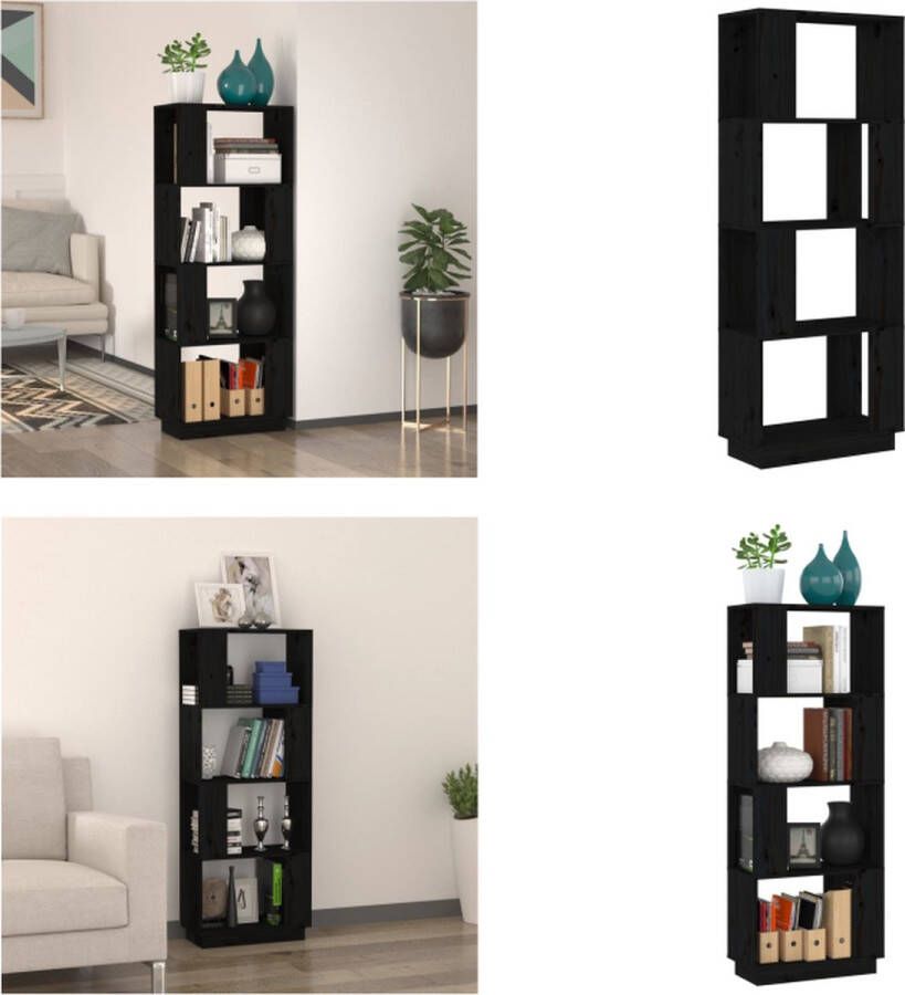 VidaXL Boekenkast kamerscherm 51x25x132 cm massief grenenhout zwart Boekenkast Boekenkasten Opbergkast Boekenrek