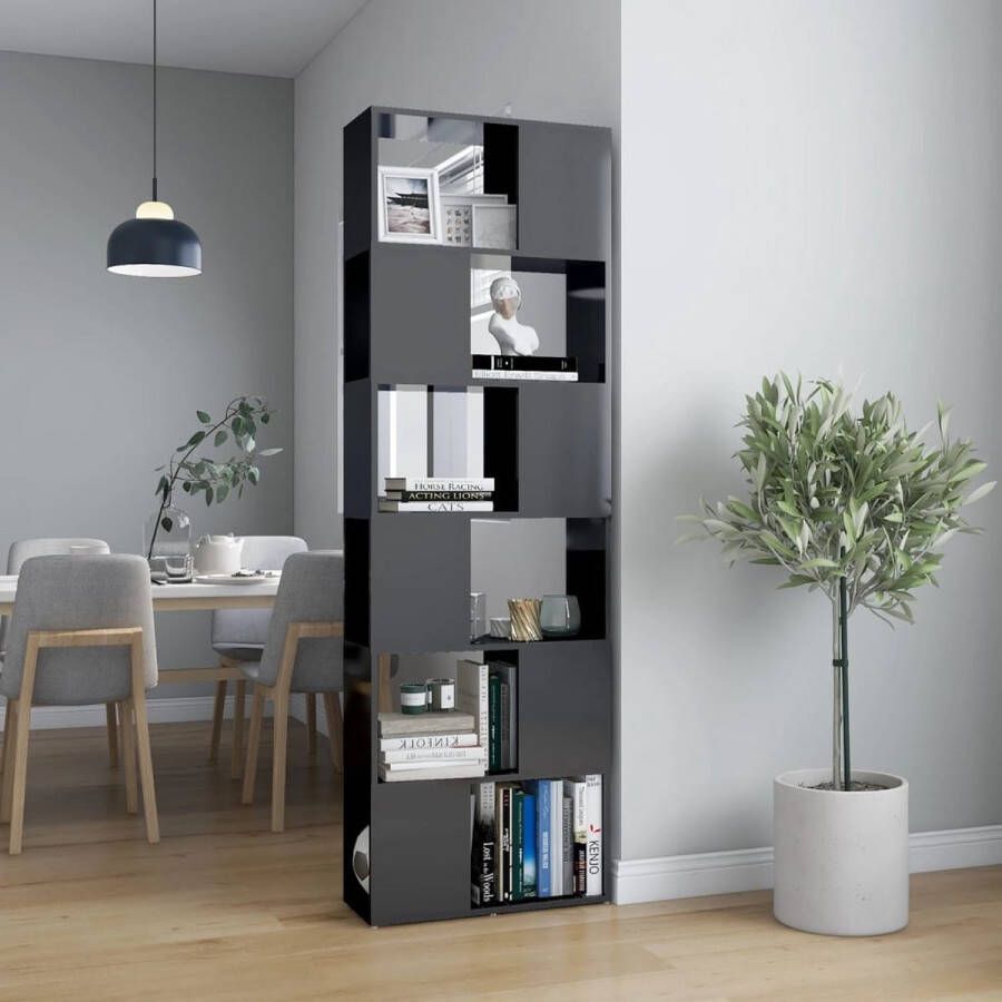 VidaXL -Boekenkast kamerscherm-60x24x186-cm-hoogglans-grijs