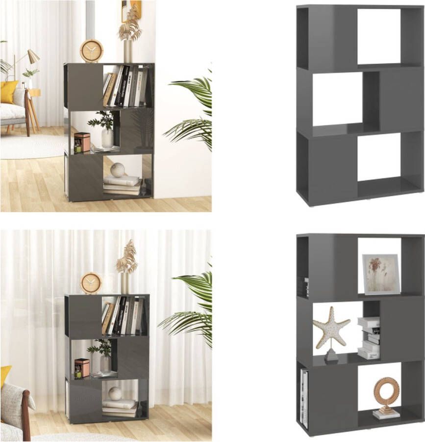 VidaXL Boekenkast kamerscherm 60x24x94 cm bewerkt hout hoogglans grijs Boekenkast Boekenkasten Boekenschap Boekenschappen