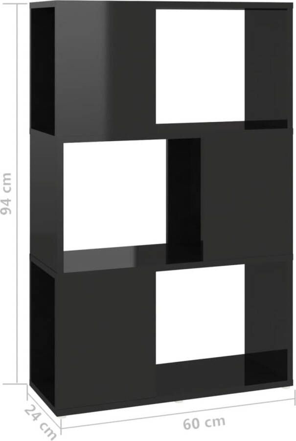 VidaXL -Boekenkast kamerscherm-60x24x94-cm-spaanplaat-hoogglans-zwart - Foto 3