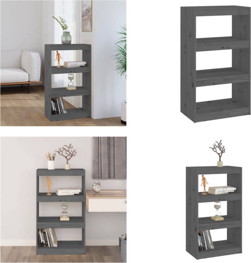 VidaXL Boekenkast kamerscherm 60x30x103-5 cm massief grenenhout grijs Boekenkast Boekenkasten Boekenrek Boekenschap