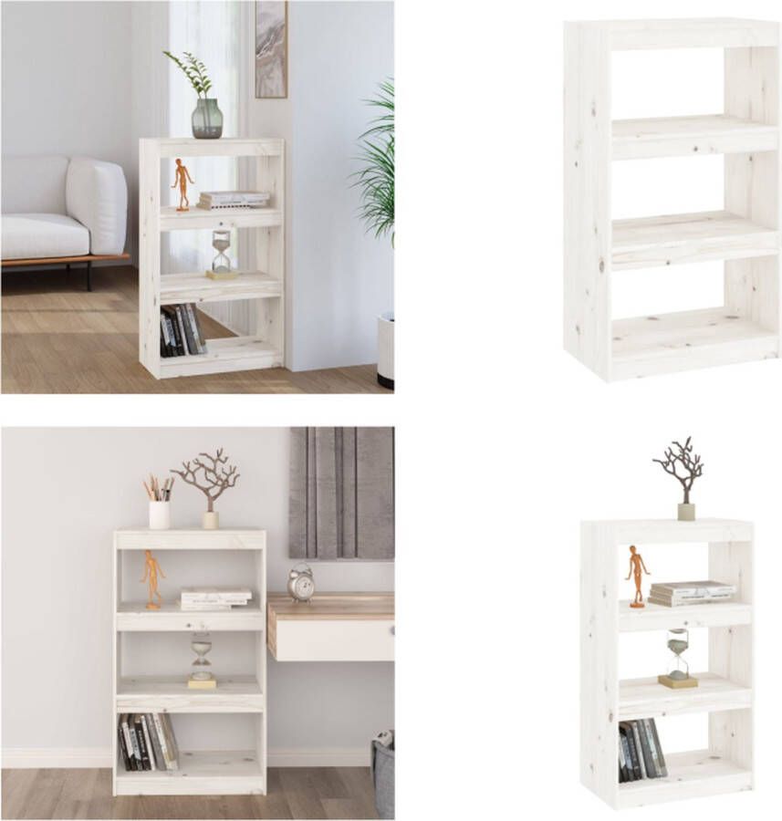 VidaXL Boekenkast kamerscherm 60x30x103-5 cm massief grenenhout wit Boekenkast Boekenkasten Boekenrek Boekenschap