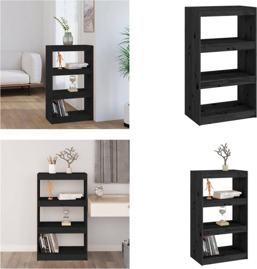 VidaXL Boekenkast kamerscherm 60x30x103-5 cm massief grenenhout zwart Boekenkast Boekenkasten Boekenrek Boekenschap
