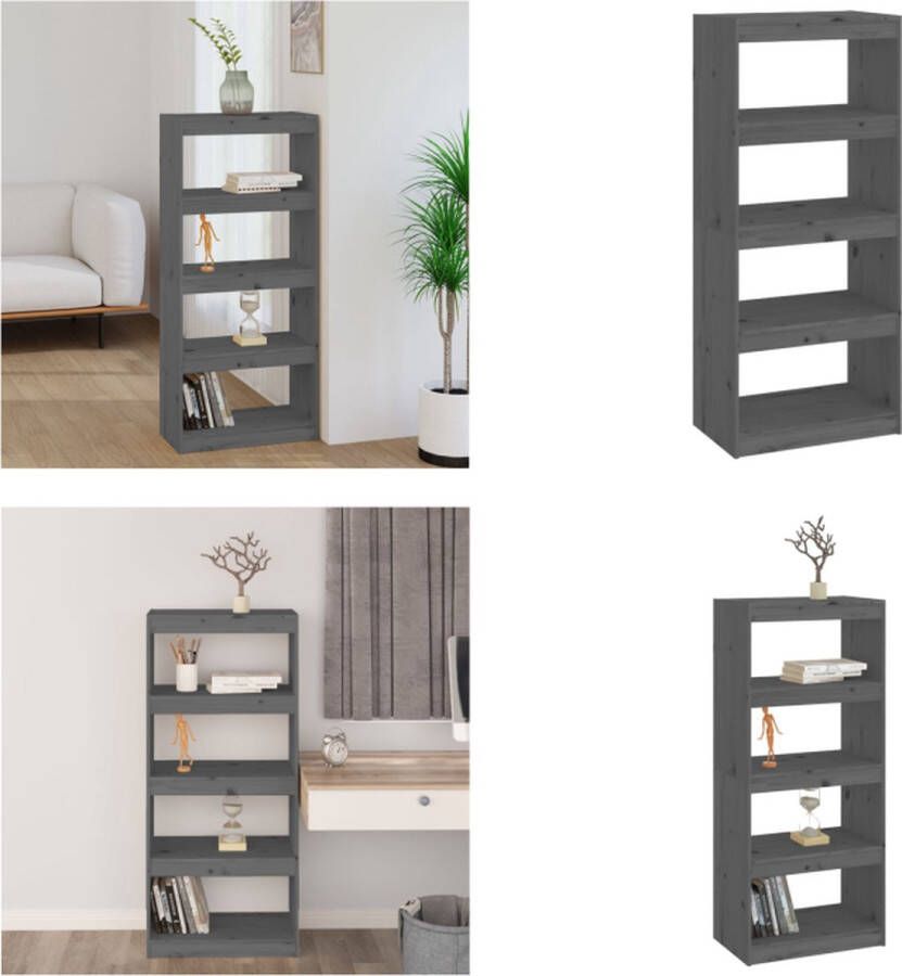 VidaXL Boekenkast kamerscherm 60x30x135-5 cm massief grenenhout grijs Boekenkast Boekenkasten Boekenrek Boekenschap