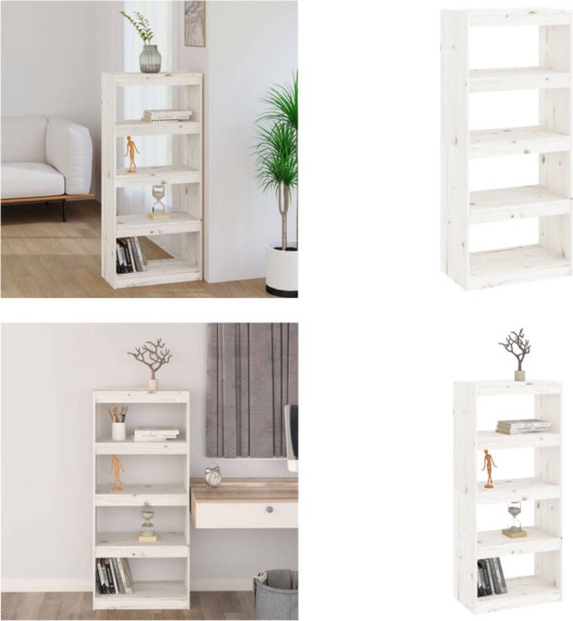 VidaXL Boekenkast kamerscherm 60x30x135-5 cm massief grenenhout wit Boekenkast Boekenkasten Boekenrek Boekenschap
