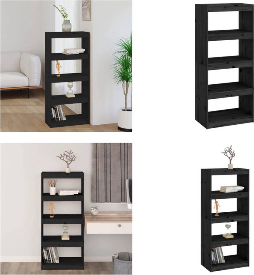 VidaXL Boekenkast kamerscherm 60x30x135-5 cm massief grenenhout zwart Boekenkast Boekenkasten Boekenrek Boekenschap