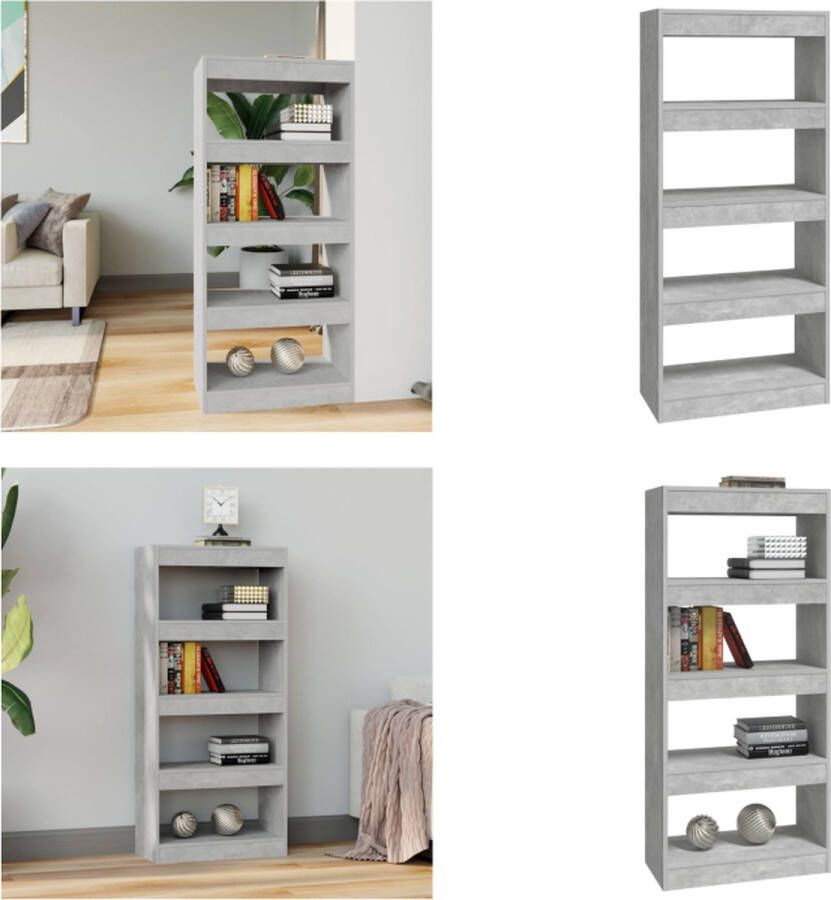 VidaXL Boekenkast kamerscherm 60x30x135 cm bewerkt hout betongrijs Boekenkast Boekenkasten Houten Boekenkast Kamerscherm