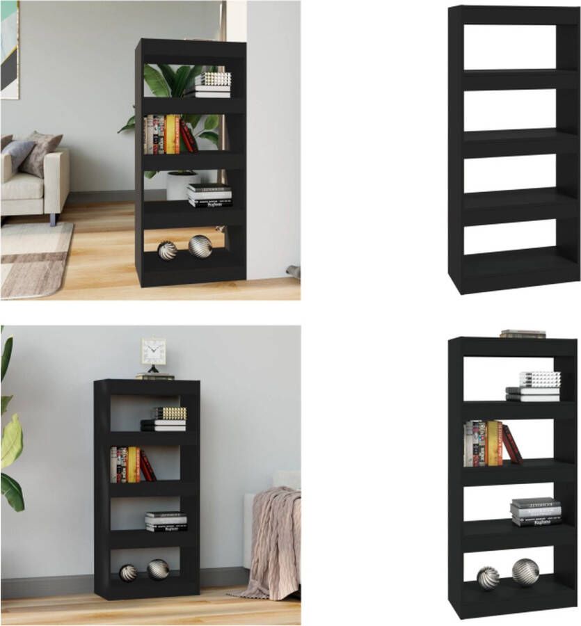 VidaXL Boekenkast kamerscherm 60x30x135 cm bewerkt hout zwart Boekenkast Boekenkasten Houten Boekenkast Kamerscherm