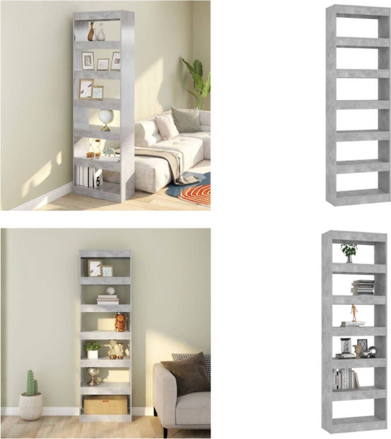 VidaXL Boekenkast kamerscherm 60x30x198 cm betongrijs Boekenkast Boekenkasten Opbergkast Boekenkast Betongrijs