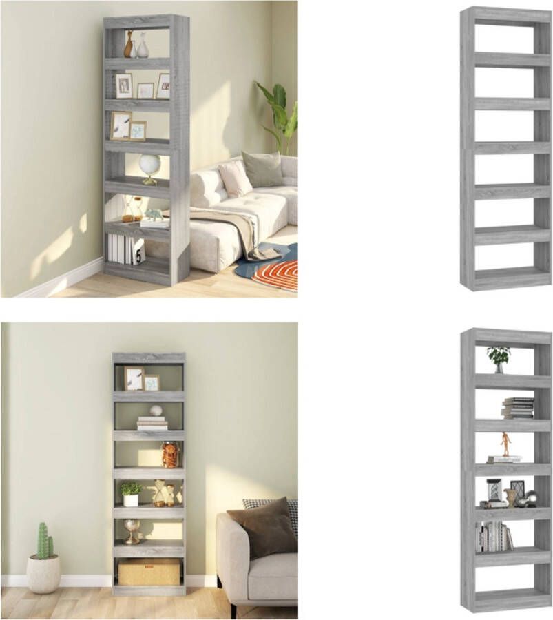 VidaXL Boekenkast kamerscherm 60x30x198 cm grijs sonoma eikenkleurig Boekenkast Boekenkasten Opbergkast Boekenkast Sonoma Eiken