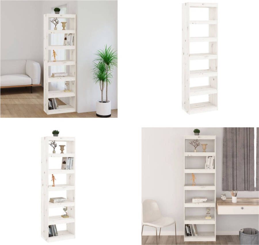 VidaXL Boekenkast kamerscherm 60x30x199-5 cm massief grenenhout wit Boekenkast Boekenkasten Boekenrek Boekenschap