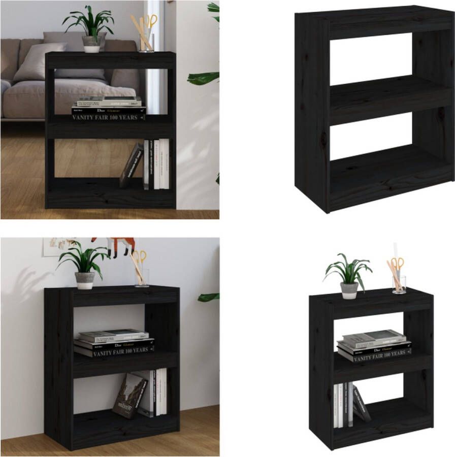 VidaXL Boekenkast kamerscherm 60x30x71-5 cm massief grenenhout zwart Boekenkast Boekenkasten Opbergkast Kast