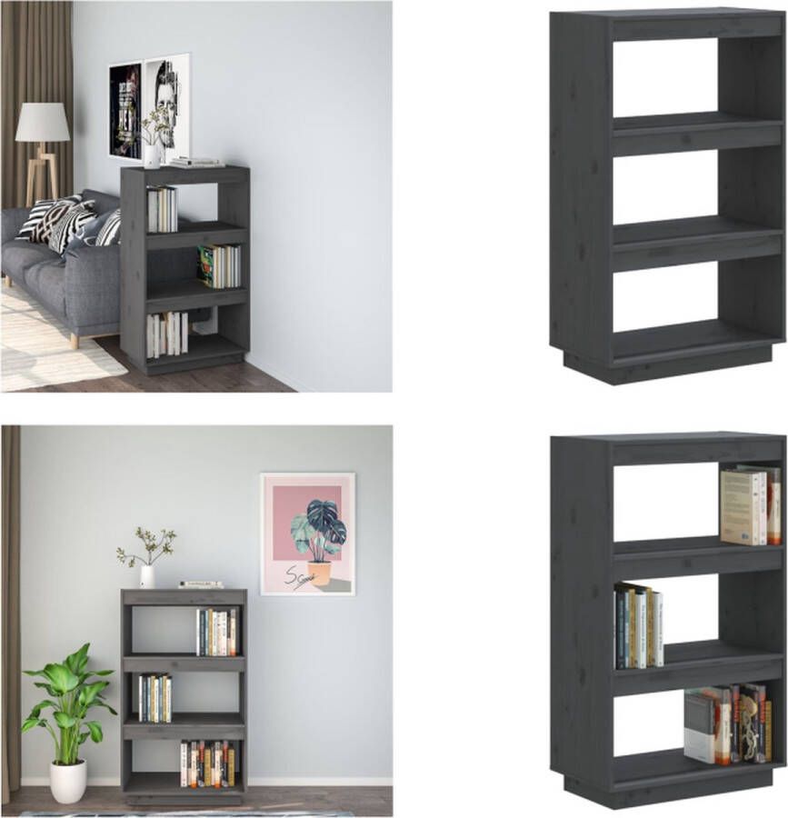 VidaXL -Boekenkast kamerscherm-60x35x103-cm-massief-grenenhout-grijs - Foto 3