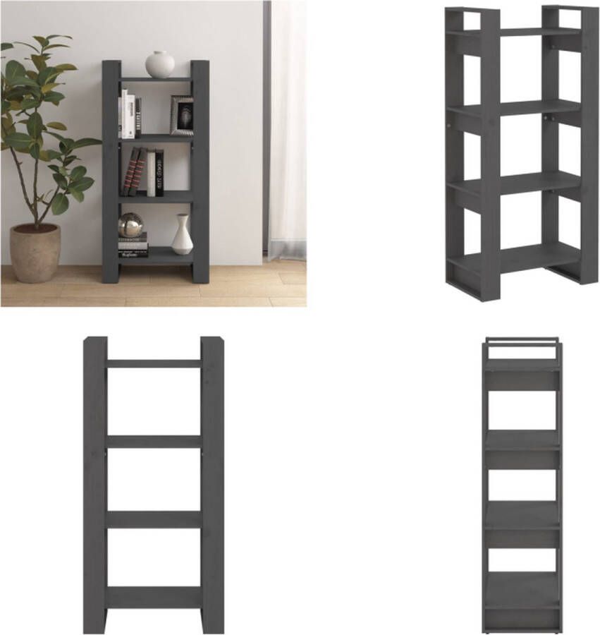 VidaXL Boekenkast kamerscherm 60x35x125 cm massief hout grijs Boekenkast Boekenkasten Boeken Kast