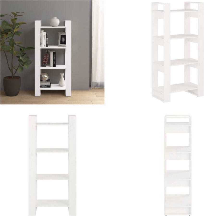 VidaXL Boekenkast kamerscherm 60x35x125 cm massief hout wit Boekenkast Boekenkasten Boeken Kast