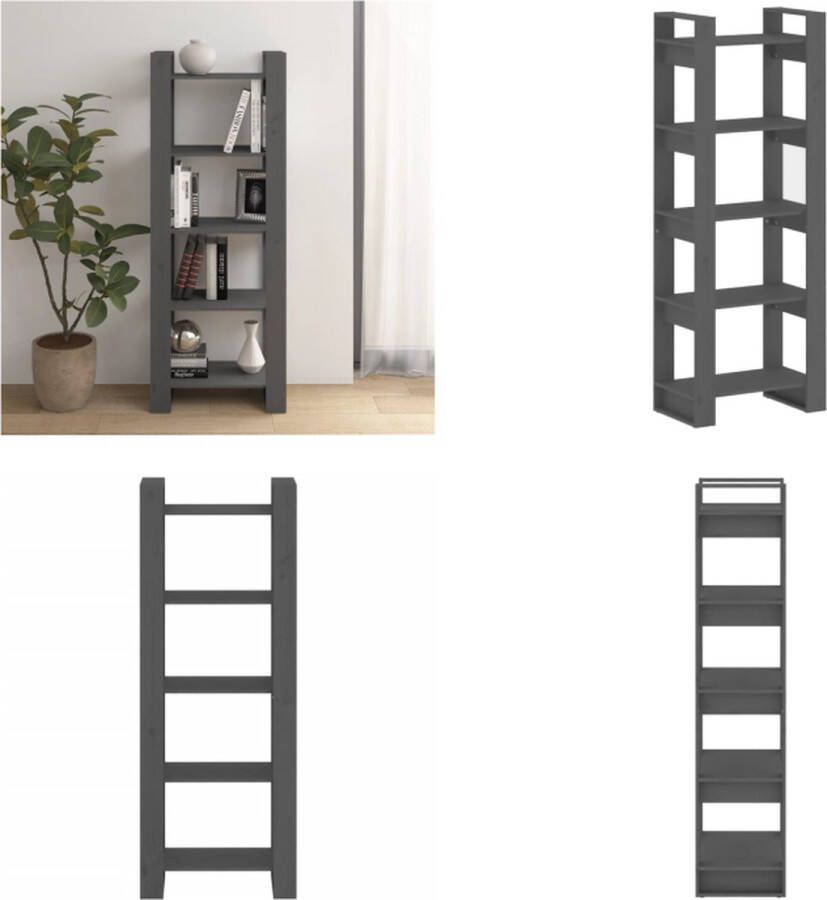 VidaXL Boekenkast kamerscherm 60x35x160 cm massief hout grijs Boekenkast Boekenkasten Boeken Kast
