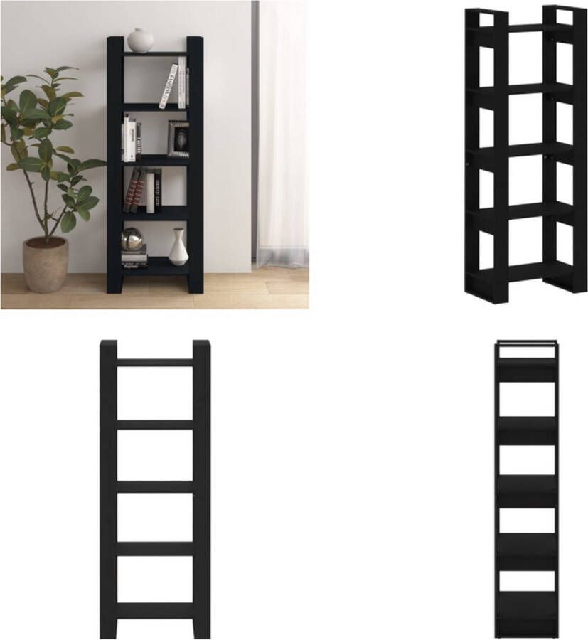 VidaXL Boekenkast kamerscherm 60x35x160 cm massief hout zwart Boekenkast Boekenkasten Boeken Kast