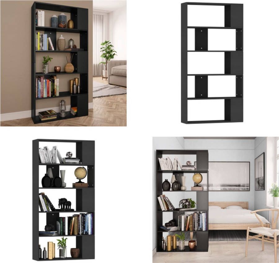 VidaXL Boekenkast kamerscherm 80x24x159 cm bewerkt hout zwart Boekenkast Boekenkasten Boekenschap Boekenschappen