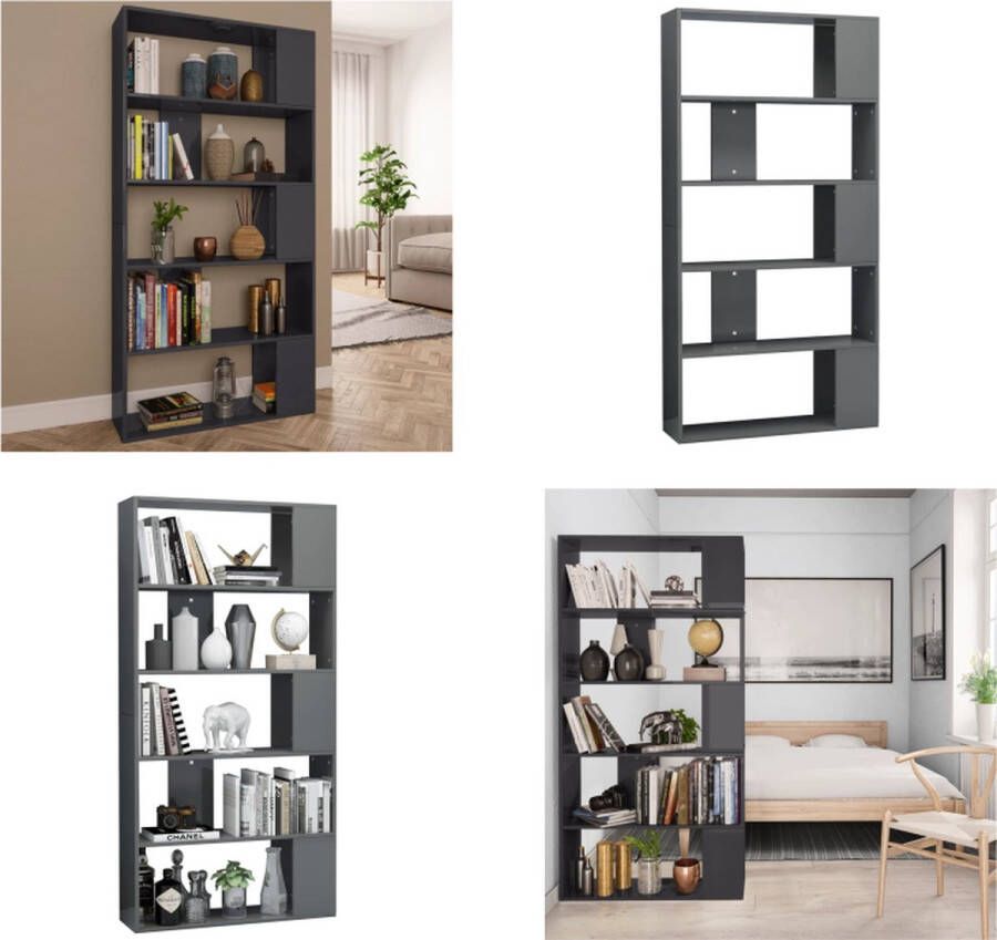 VidaXL Boekenkast kamerscherm 80x24x159 cm hoogglans grijs Boekenkast Boekenkasten Boekenschap Boekenschappen
