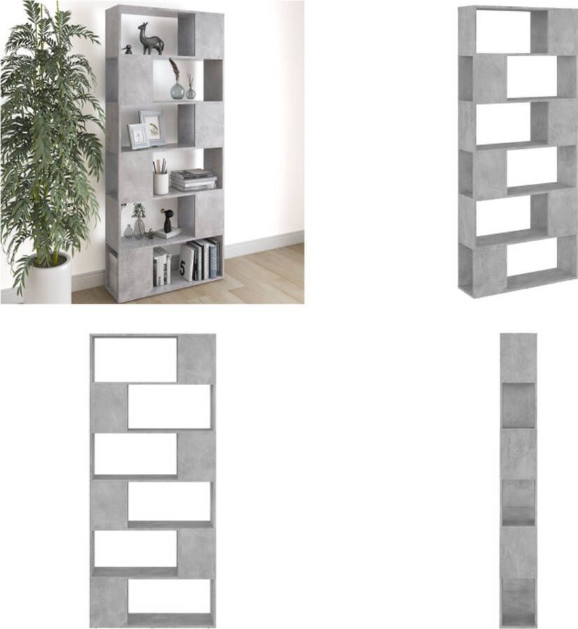 VidaXL Boekenkast kamerscherm 80x24x186 cm bewerkt hout betongrijs Boekenkast Kamerscherm Boekenkasten Kamerschermen Room Divider Room Dividers
