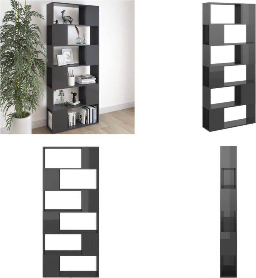 VidaXL Boekenkast kamerscherm 80x24x186 cm spaanplaat hoogglans grijs Boekenkast Kamerscherm Boekenkasten Kamerschermen Room Divider Room Dividers - Foto 1