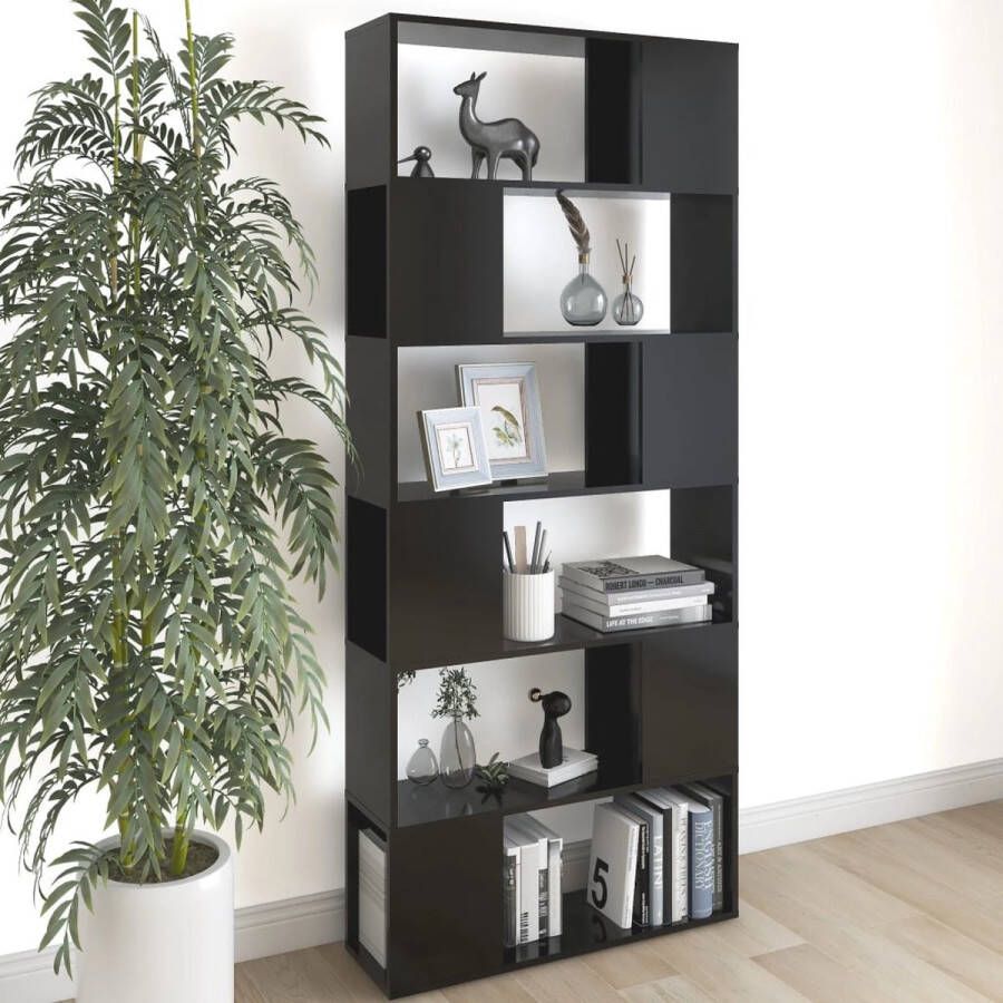 VidaXL -Boekenkast kamerscherm-80x24x186-cm-spaanplaat-hoogglans-zwart - Foto 1