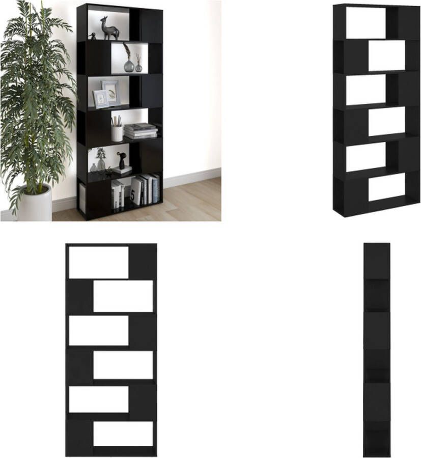VidaXL Boekenkast kamerscherm 80x24x186 cm bewerkt hout zwart Boekenkast Kamerscherm Boekenkasten Kamerschermen Room Divider Room Dividers