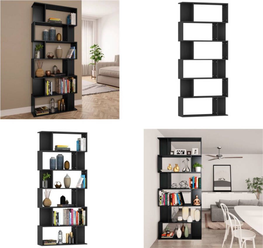 VidaXL Boekenkast kamerscherm 80x24x192 cm bewerkt hout zwart Boekenkast Boekenkasten Boekenschap Boekenschappen