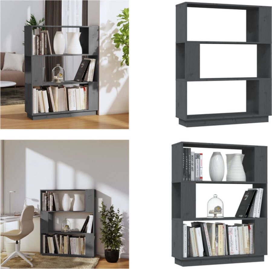 VidaXL Boekenkast kamerscherm 80x25x101 cm massief grenenhout grijs Boekenkast Boekenkasten Opbergkast Boekenrek