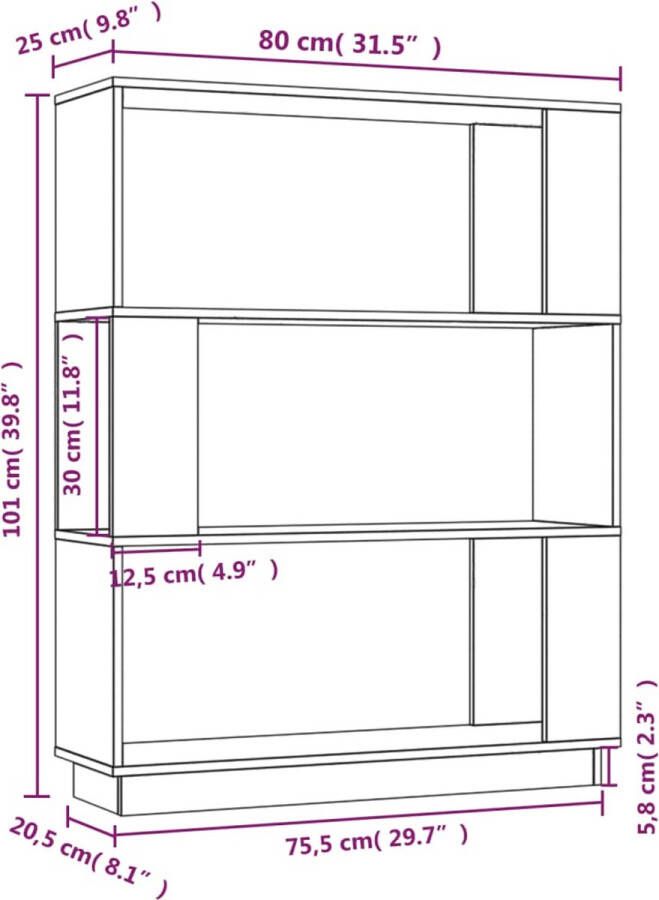 VidaXL -Boekenkast kamerscherm-80x25x101-cm-massief-grenenhout-wit - Foto 3