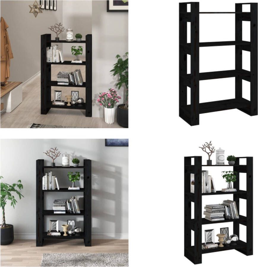 VidaXL Boekenkast kamerscherm 80x25x125 cm massief grenenhout zwart Boekenkast Boekenkasten Opbergkast Boekenrek