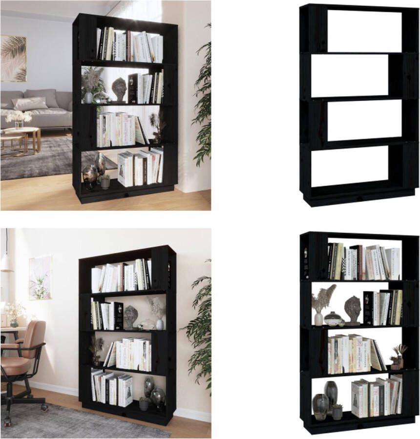 VidaXL Boekenkast kamerscherm 80x25x132 cm massief grenenhout zwart Boekenkast Boekenkasten Opbergkast Boekenrek