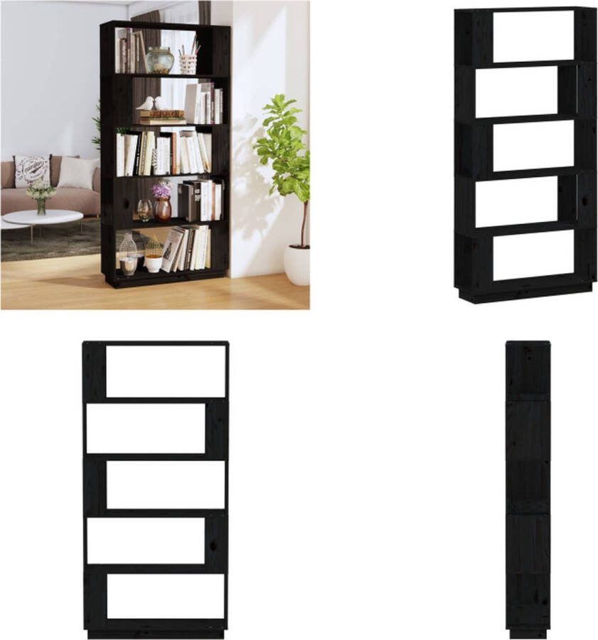 VidaXL -Boekenkast kamerscherm-80x25x163 5-cm-massief-grenenhout-zwart - Foto 3