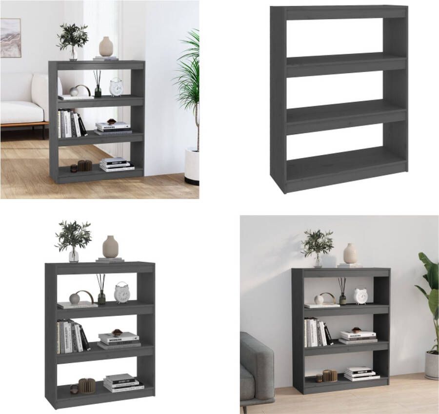 VidaXL Boekenkast kamerscherm 80x30x103-5 cm massief grenenhout grijs Boekenkast Boekenkasten Opbergkast Kast