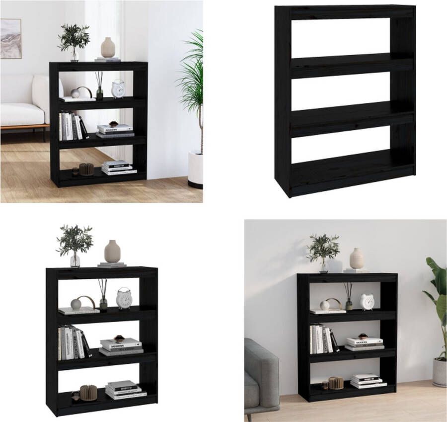 VidaXL Boekenkast kamerscherm 80x30x103-5 cm massief grenenhout zwart Boekenkast Boekenkasten Boekenrek Boekenschap