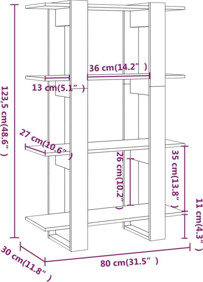 VIDAXL Boekenkast kamerscherm 80x30x123 5 cm hoogglans wit - Foto 3