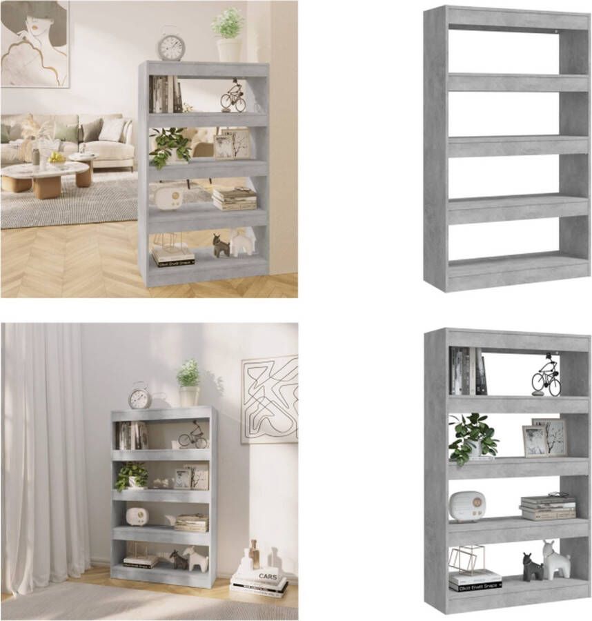 VidaXL Boekenkast kamerscherm 80x30x135 cm spaanplaat betongrijs Boekenkast Boekenkasten Houten Boekenkast Kamerscherm