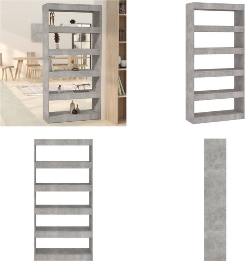 VidaXL Boekenkast kamerscherm 80x30x166 cm bewerkt hout betongrijs Boekenkast Boekenkasten Kast Opbergkast