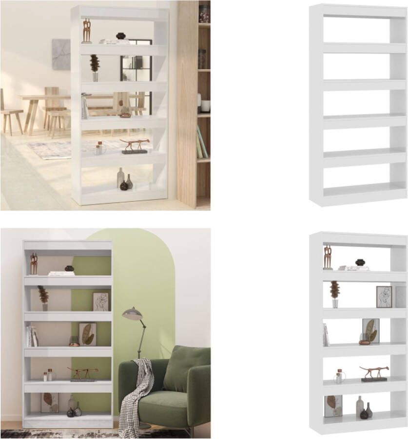 VidaXL Boekenkast kamerscherm 80x30x166 cm bewerkt hout hoogglans wit Boekenkast Boekenkasten Opbergkast Kast