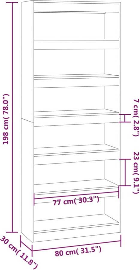 VidaXL -Boekenkast kamerscherm-80x30x198-cm-spaanplaat-betongrijs - Foto 3