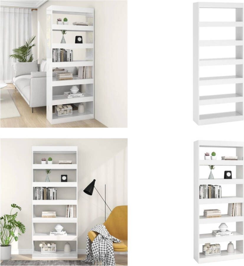 VidaXL Boekenkast kamerscherm 80x30x198 cm bewerkt hout hoogglans wit Boekenkast Boekenkasten Opbergkast Kast