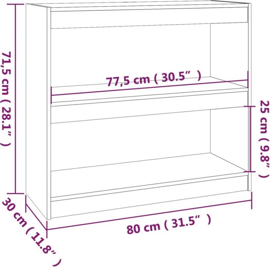 VidaXL -Boekenkast kamerscherm-80x30x71 5-cm-massief-grenenhout-grijs - Foto 3